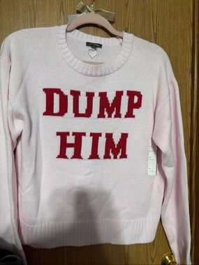 wild fable Pink Crewneck Sweater with Red 'DUMP HIM' Graphic